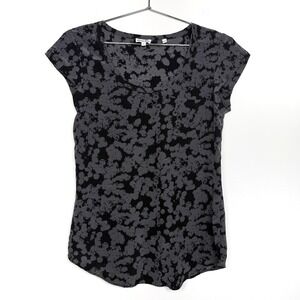 Steven Alan Gray Floral Print 100% Silk Short‎ Sleeve Top Women's